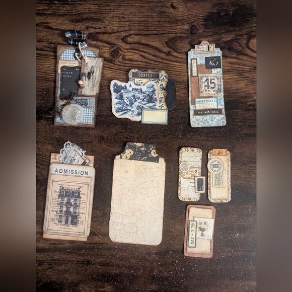 Other - 2/$15 Set Of 6 Handmade Junk Journal Vintage/Rustic Tags-Double Sided-Cream/Blue